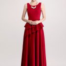 Wine Red Maxi Dress with Asymmetric Multi Layered Peplum RM387