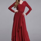 Long Sleeve Maroon Surplice Maxi Dress RM388
