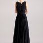 V Neck Black Maxi Dress with Pleated Waist Yoke RM389