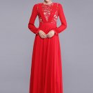 Red Lace Chiffon Maxi Dress with Pleated V Top RM391