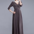 V Neck Dark Brown Maxi Dress with Bishop Sleeves RM392
