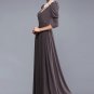 V Neck Dark Brown Maxi Dress with Bishop Sleeves RM392