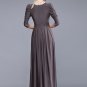 V Neck Dark Brown Maxi Dress with Bishop Sleeves RM392