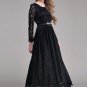 Black Lace Maxi Dress with Scalloped Hem and Cabochon Embellished Neck RM393