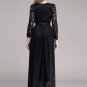 Black Lace Maxi Dress with Scalloped Hem and Cabochon Embellished Neck RM393