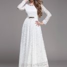 White Lace Maxi Dress with Scalloped Hem and Cabochon Embellished Neck RM393