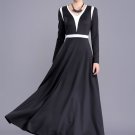 Contrast Colored Black Maxi Dress with White Panel Insertion RM394