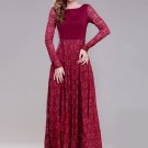 Long Sleeve Maroon Lace Maxi Dress with Scoop Back RM396