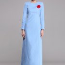 Long Sleeve Light Blue Wool Maxi Dress RM401
