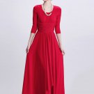 Half Sleeved Red Maxi Dress with Ruched Wide Waist Yoke RM402