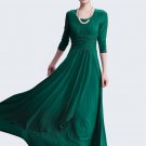Half Sleeved Emerald Green Maxi Dress with Ruched Wide Waist Yoke RM402