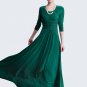 Half Sleeved Emerald Green Maxi Dress with Ruched Wide Waist Yoke RM402