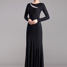 Long Sleeve Black Maxi Dress with Contrast White Organza Insertion RM403
