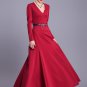 V Neck Red Maxi Dress with Long Sleeves RM404