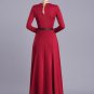 V Neck Red Maxi Dress with Long Sleeves RM404