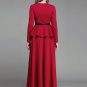 Red Peplum Maxi Dress with Cabochon Neck RM405