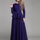 Purple Peplum Maxi Dress with Cabochon Neck RM405