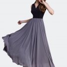 Black and Gray Maxi Dress with Queen Ann Neck RM407
