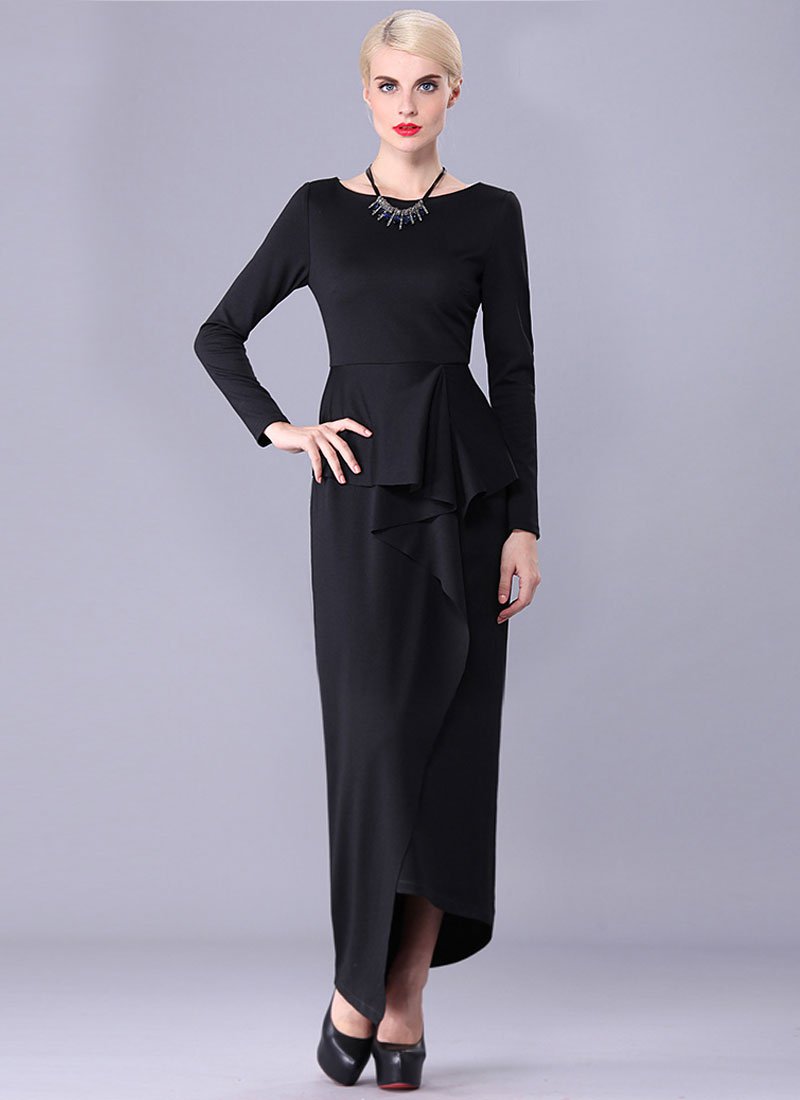 Black Asymmetric Peplum Dress RM409