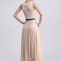 Beige Lace Maxi Dress with Draped Neckline RM410
