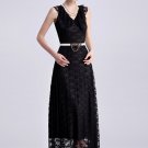 Black Lace Maxi Dress with Draped Neckline RM410