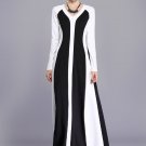 Long Sleeve Black Maxi Dress with White Fabric Panel Details RM412