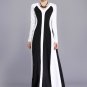 Long Sleeve Black Maxi Dress with White Fabric Panel Details RM412
