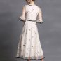 Floral Embroidered Organza Tea Dress with Layered Lantern Sleeves RM414