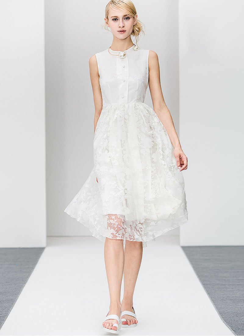 White Organza Midi Dress with Buttoned Top RM415
