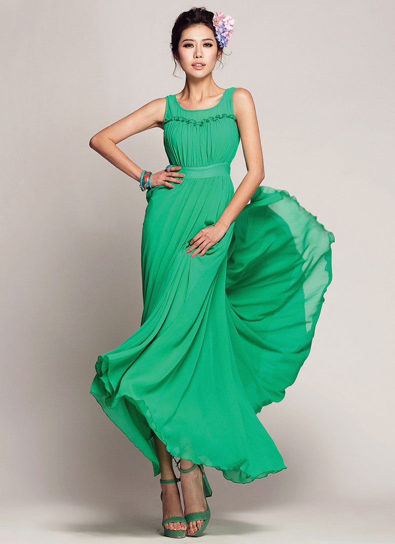 Women's Ruffle Detail Chiffon Dress,Green main image 0