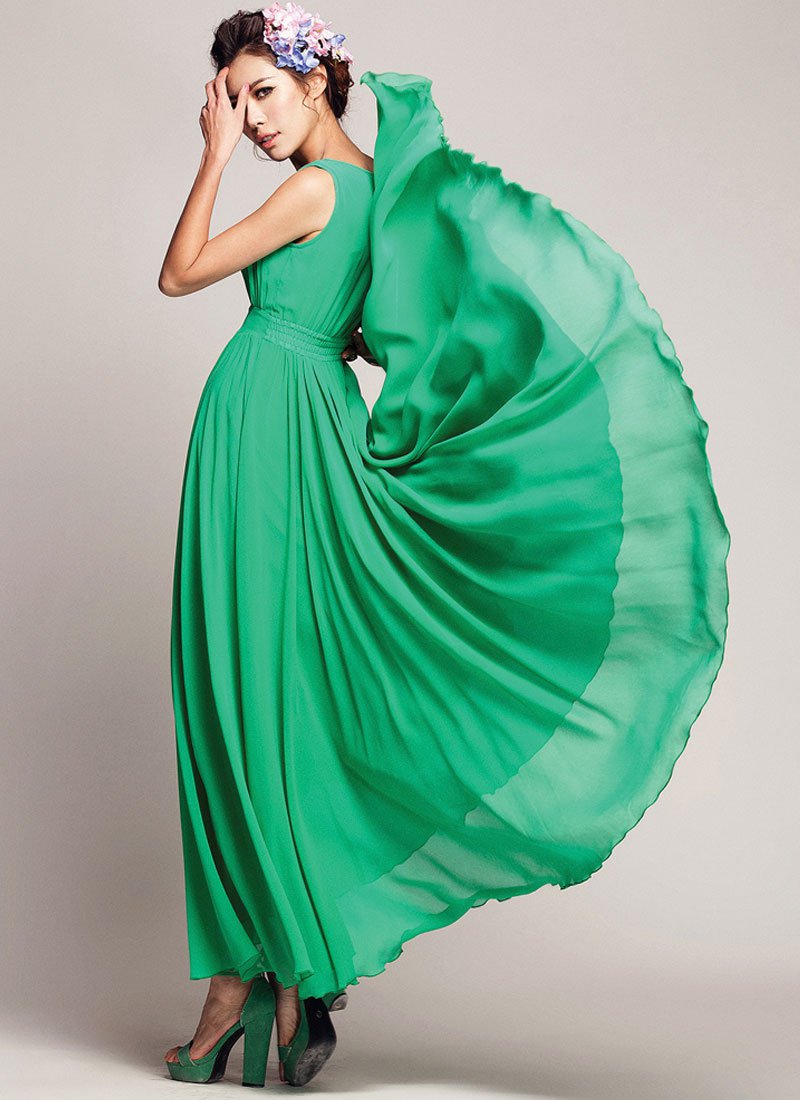 green chiffon maxi