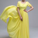Yellow Lace Chiffon Maxi Dress with Puff Sleeves RM418