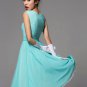 V Neck Aqua Tea Dress with Lace Details and Pleated Waist Yoke RM419