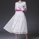 Floral Embroidered Tulle Midi Dress with Purple Satin Details RM420
