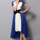 Ivory and Blue Hi Lo Hem Mixi Dress with Black Waist Yoke RM422