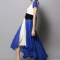 Ivory and Blue Hi Lo Hem Mixi Dress with Black Waist Yoke RM422
