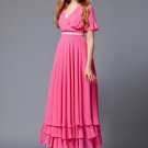 Fuchsia Maxi Dress with White Floral Lace Waist Yoke RM423