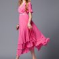 Fuchsia Maxi Dress with White Floral Lace Waist Yoke RM423