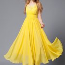 V Neck Yellow Maxi Dress with Lace Details and Ruched Waist Yoke RM424
