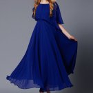 Dark Blue Maxi Dress with Asymmetric Cloak RM426