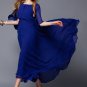 Dark Blue Maxi Dress with Asymmetric Cloak RM426