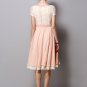 Dusty Rose Pink Lace Chiffon Midi Dress with Ruched Waist Yoke RM429