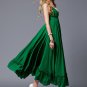 V Neck Emerald Green Maxi Dress with White Lace Trim Details RM431
