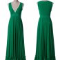 V Neck Emerald Green Maxi Dress with White Lace Trim Details RM431