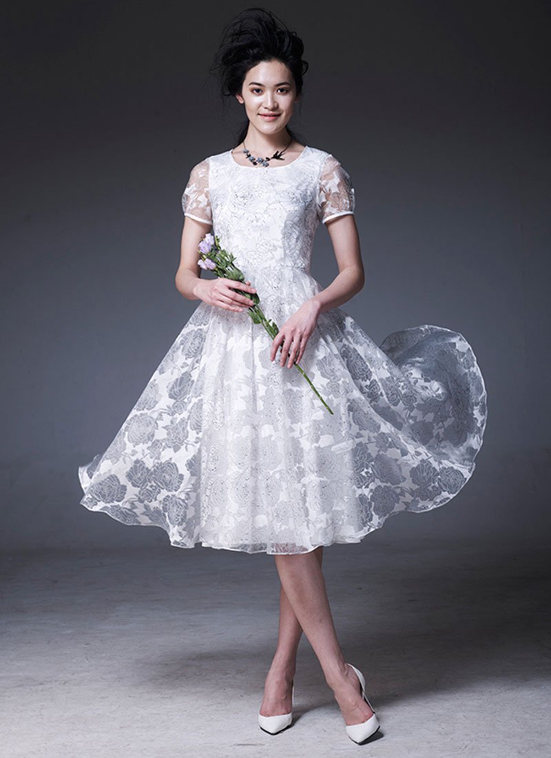 White Floral Organza Tea Dress RM436