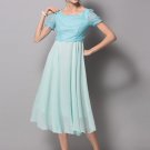 Aqua Lace Chiffon Midi Dress with Puff Sleeves RM439