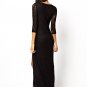 V Neck Black Maxi Dress with High Slit RM442