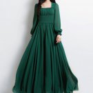 Empire Waist Emerald Green Maxi Dress with Square Neck RM444