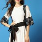 White Lace Chiffon Maxi Dress with Black Eyelash Lace Details RM445
