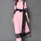 Pink Lace Chiffon Maxi Dress with Black Eyelash Lace Details RM445